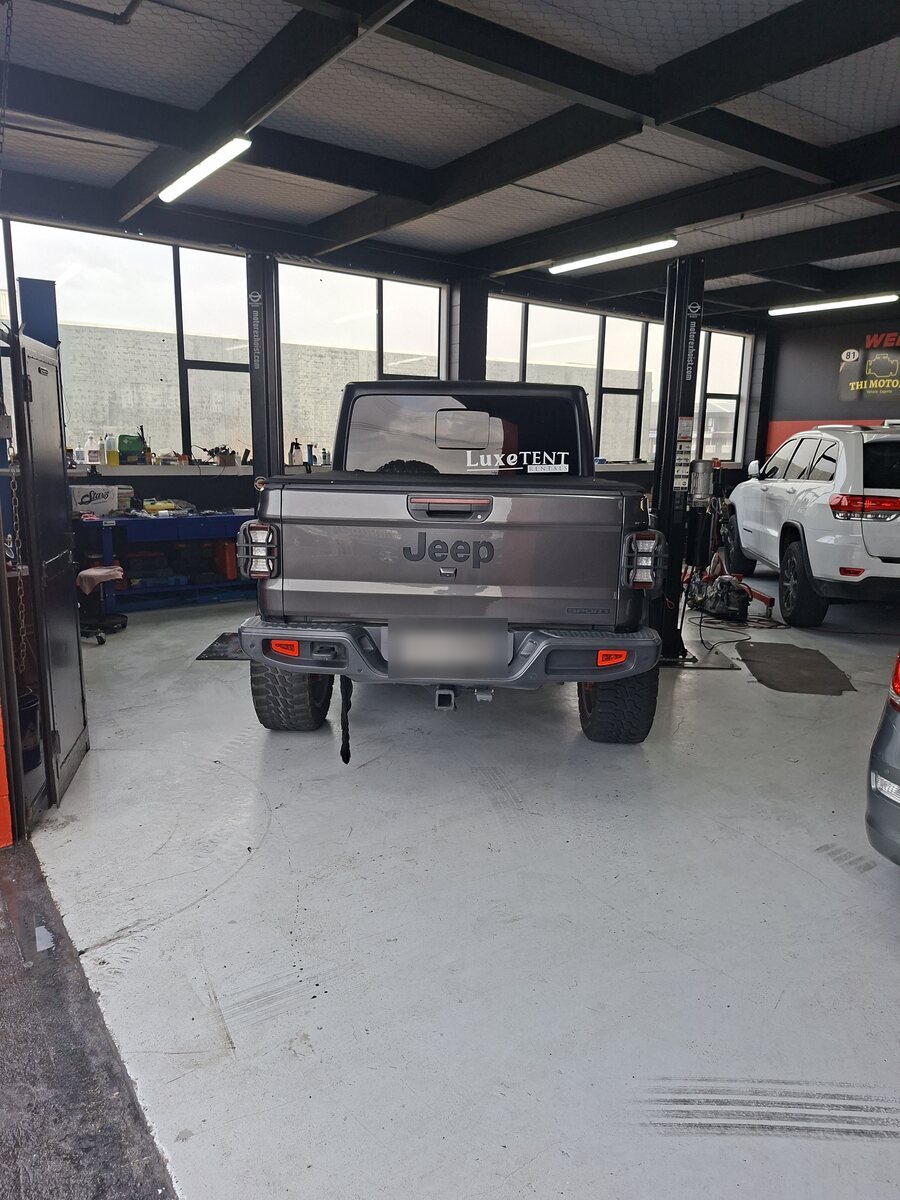 Jeep Gladiator in the THI Motors workshop for 4x4 servicing